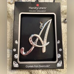 Harvey Lewis Letter "A" Monogram Ornaments w/ Swarovski Crystals NEW IN BOX